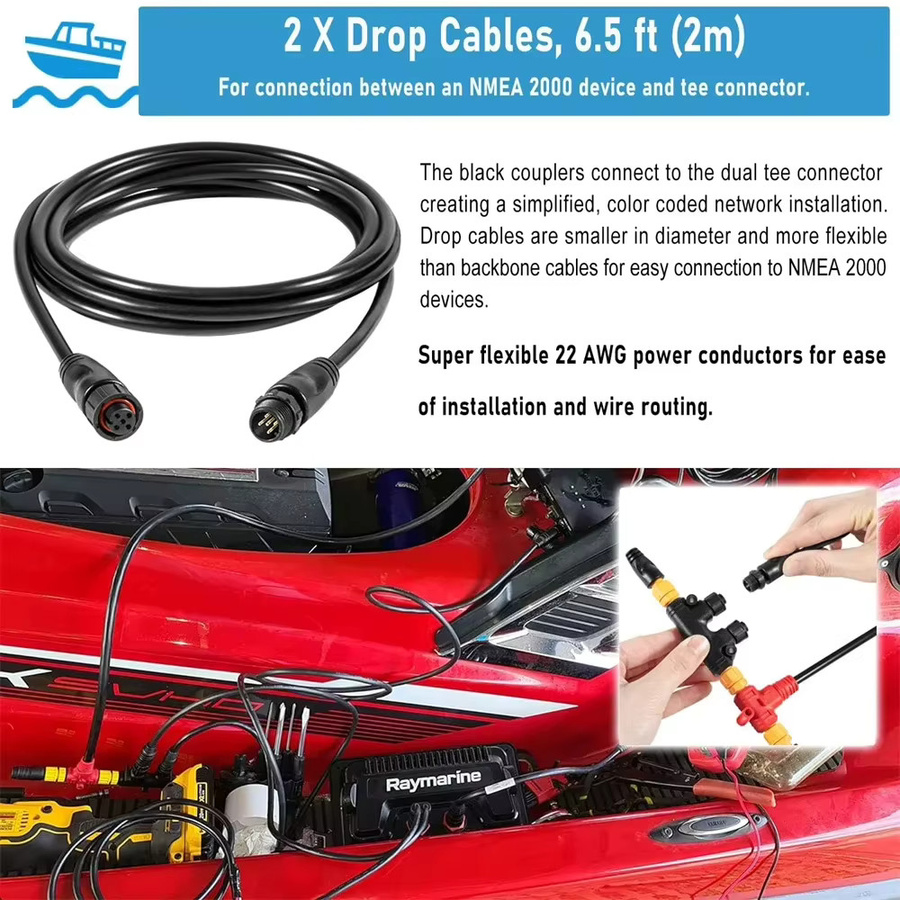 NMEA 2000 Starter-Kit in Schwarz mit Stromkabel, Drop-Kabel, Dual-T-Anschluss und Terminator-Kit für Lowrance, Simrad und Garmin Dual Device - Bild 5