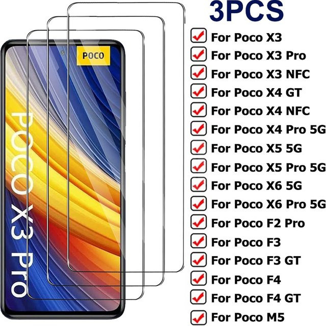 3er-Set gehärtetes Schutzglas für Xiaomi Poco X3 X4 X5 X6 Pro M5S F3 F4 GT F2 Pro NFC 5G, transparent - Bild 1