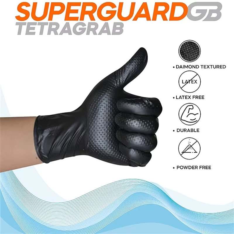 YUMARCH Nitril-Einweghandschuhe in Schwarz, latexfreie Mechaniker-Handschuhe mit Diamantstruktur für Industrie und Handwerk, Größe M - Bild 2