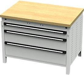 Otto Kind Breitfachwerkbank Typ 410 aus Buche Multiplex und Stahl in Lichtgrau, B/T/H: 115,2 x 75,0 x 85,0 cm - Bild 1