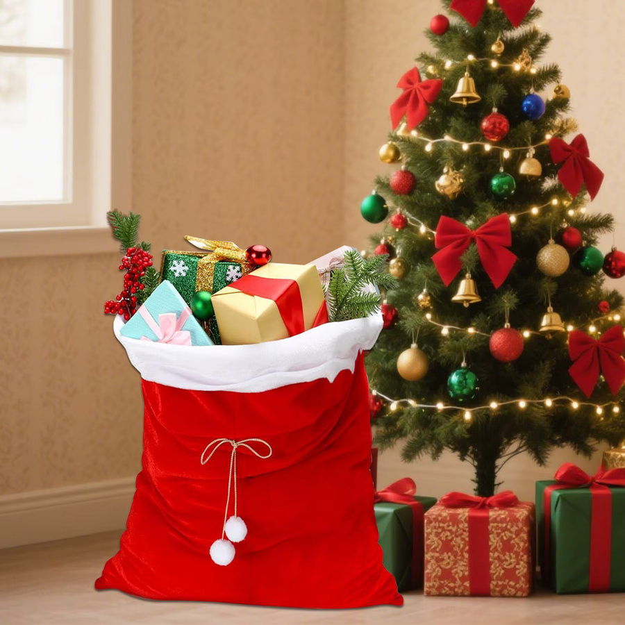 Wiederverwendbarer Weihnachtssack mit Kordelzug in Rot für Süßigkeiten und Geschenke, Breite: 69,98 cm, Höhe: 70 cm - Bild 2