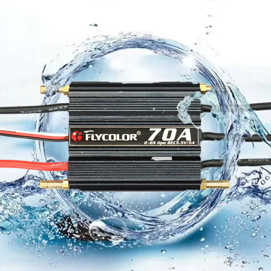 Flycolor ESC Geschwindigkeitsregler für RC-Boote, Bürstenlos, 2-6S Lipo, BEC 5,5V/5A, Schwarz - Bild 2