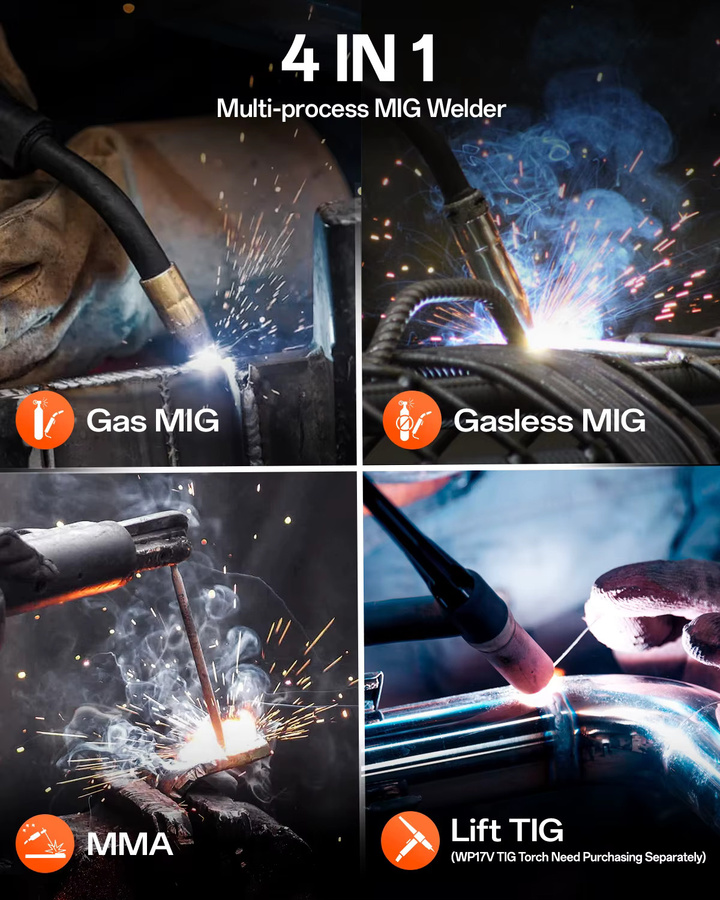HITBOX 4-in-1 Synergic MIG-Schweißgerät MT2000II mit Dualspannung 110V/220V, Gas/Gaslos MIG MMA Lift TIG IGBT Inverter, tragbares digitales Schweißgerät für Metallarbeiten und Automobilreparaturen - Bild 3
