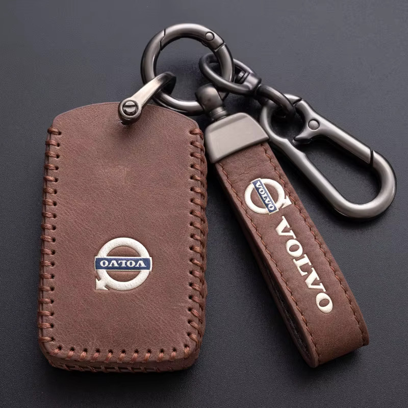 Leder Schlüsselhülle für Volvo Smart Remote Key Case in Braun für XC60 XC40 XC90 S90 V60 S60 V90 C40 Polestar 1 Polestar 2 - Bild 2