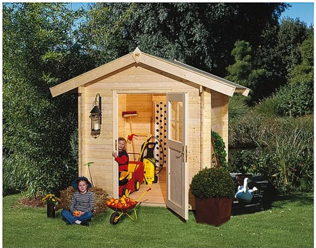 Weka Gartenhaus Bregenz A aus Fichtenholz mit Satteldach in Natur, B/T: 200 x 200 cm - Bild 1