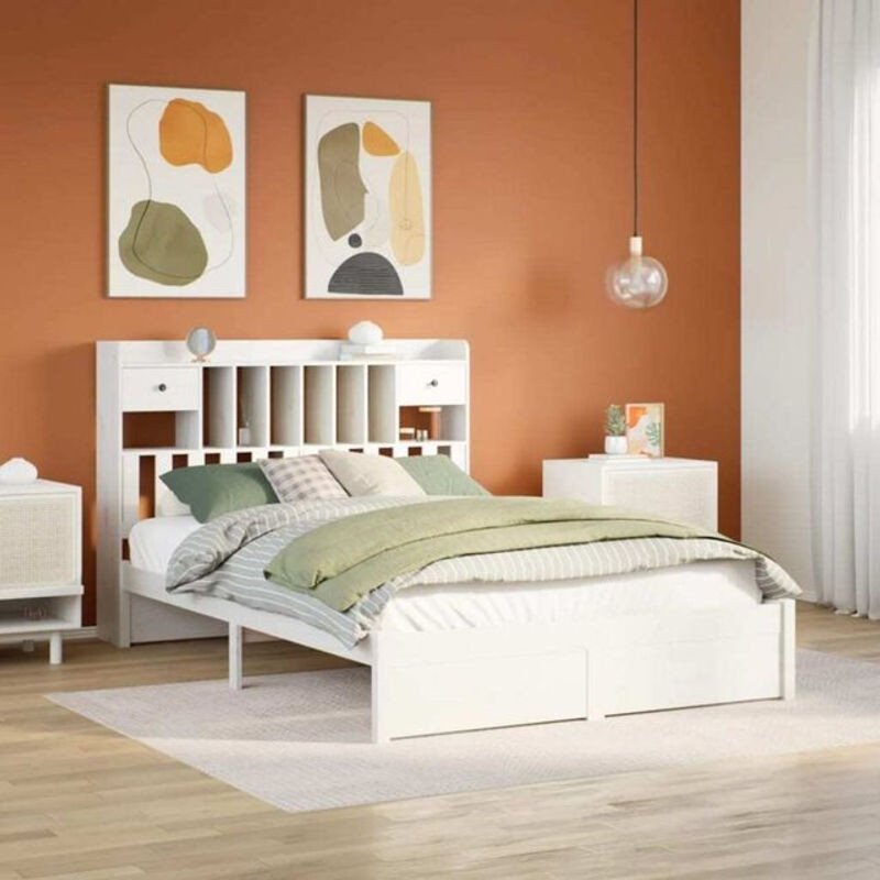 Massivholzbett mit Regal von Vidaxl aus Kiefer in Weiß, B/T/H: 160 x 200 x 110 cm - Bild 1