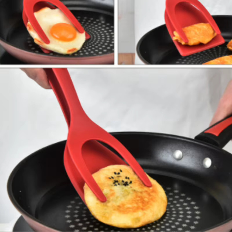 Cocina 2-in-1 Silikon-Spatel und Klappzange in Rot für Omelett, Pfannkuchen und Toast - Bild 4
