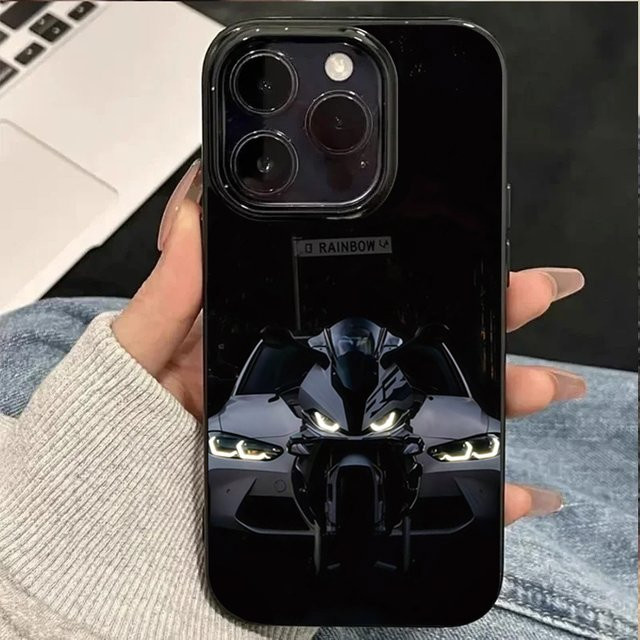 Handyhülle mit Motorrad und Auto Design für iPhone 11 bis iPhone 17 Pro Max in Schwarz - Bild 1