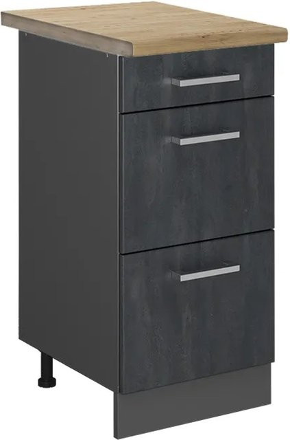 Vicco Küchenunterschrank R-Line Schubladenschrank in Schwarz Beton und Eiche mit Anthrazit Korpus, Breite: 40 cm - Bild 1