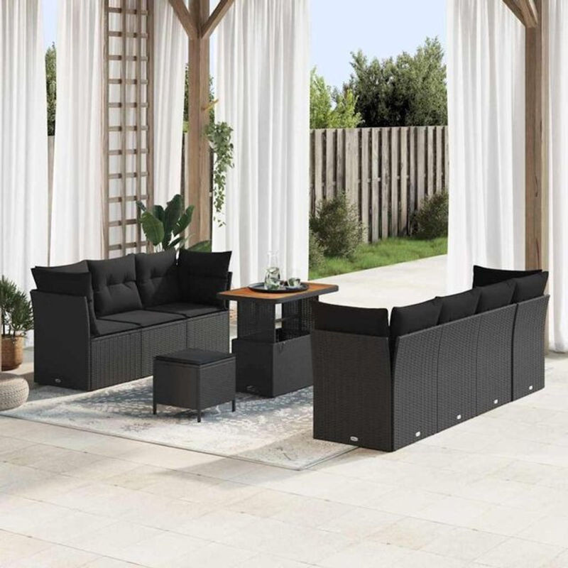 vidaxl Garten-Sofa-Set aus Poly-Rattan und Metall, 10-teiliges modulares Loungemöbel-Set mit Fußhockern in Schwarz - Bild 1