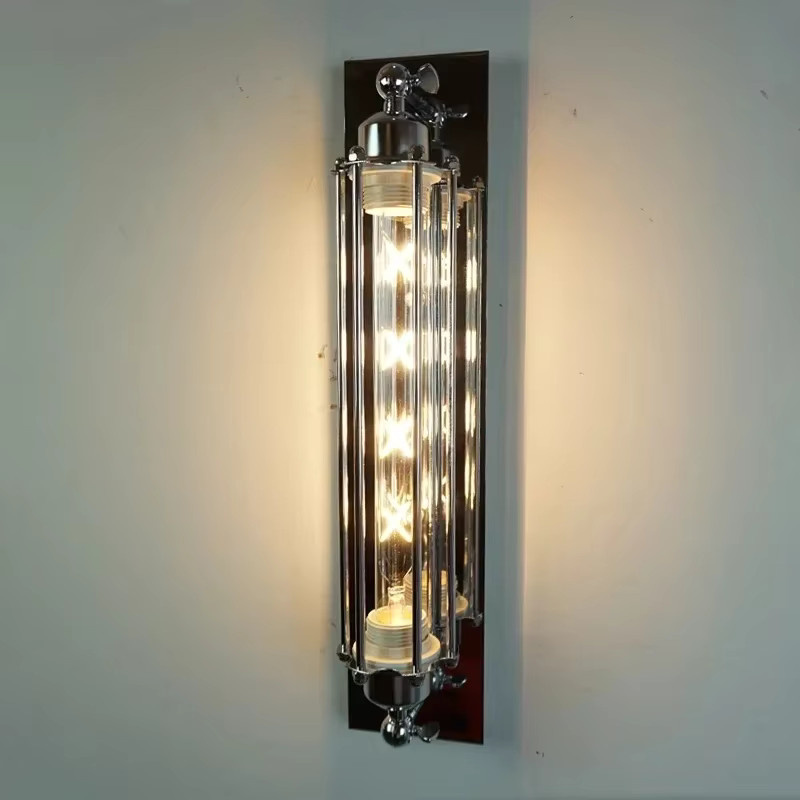 Vecli LED Wandleuchte im industriellen Vintage-Stil aus Metall und Glas, Farbe Silber, 8W - Bild 2