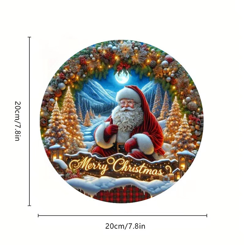 HELLOYOUNG Weihnachtsmann Holzschild als runder Wandbehang in Mehrfarbig für Zuhause und Küche, Durchmesser: 20 cm - Bild 4