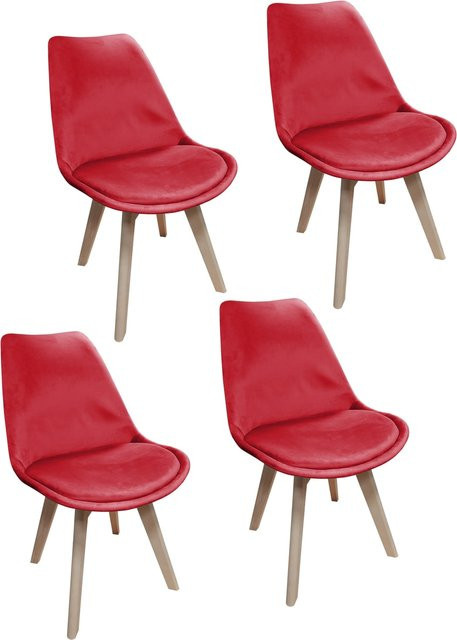 HTI-Living Esszimmerstuhl Atlanta 4er Set aus Samt in Rot - Bild 1