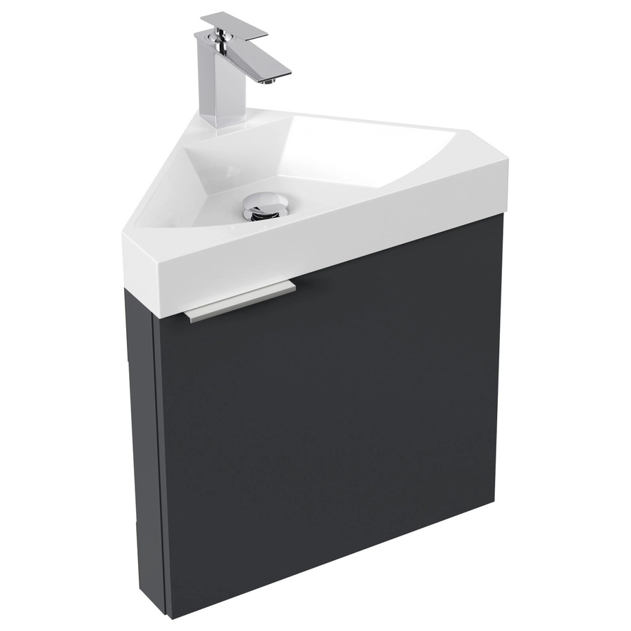 Posseik Eckbadmöbel Delta Slimline für Gäste-WC in Grafit mit SoftClose-Funktion, Wandmontage - Bild 2