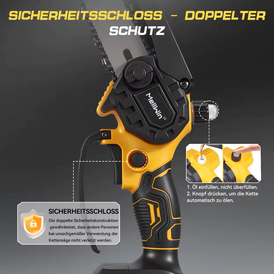 MELLWIN 6 Zoll Akku-Kettensäge Mini-Handkettensäge für Makita 18V LXT Akku, Orange - Bild 4