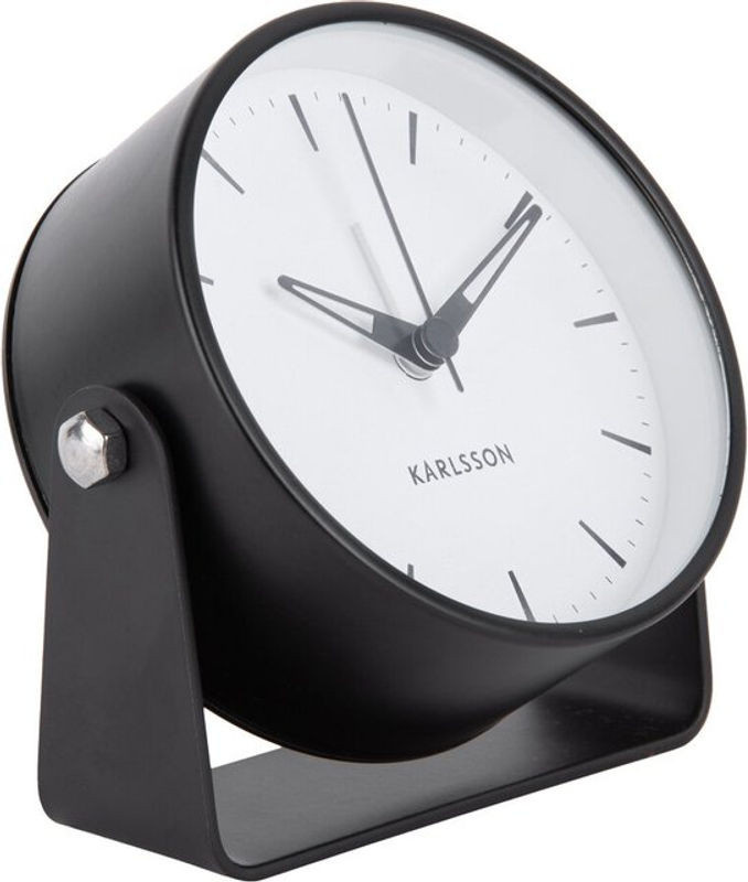 Minimalistischer analoger Wecker Calm von Karlsson in Schwarz aus Metall, Durchmesser: 9,5 cm - Bild 1