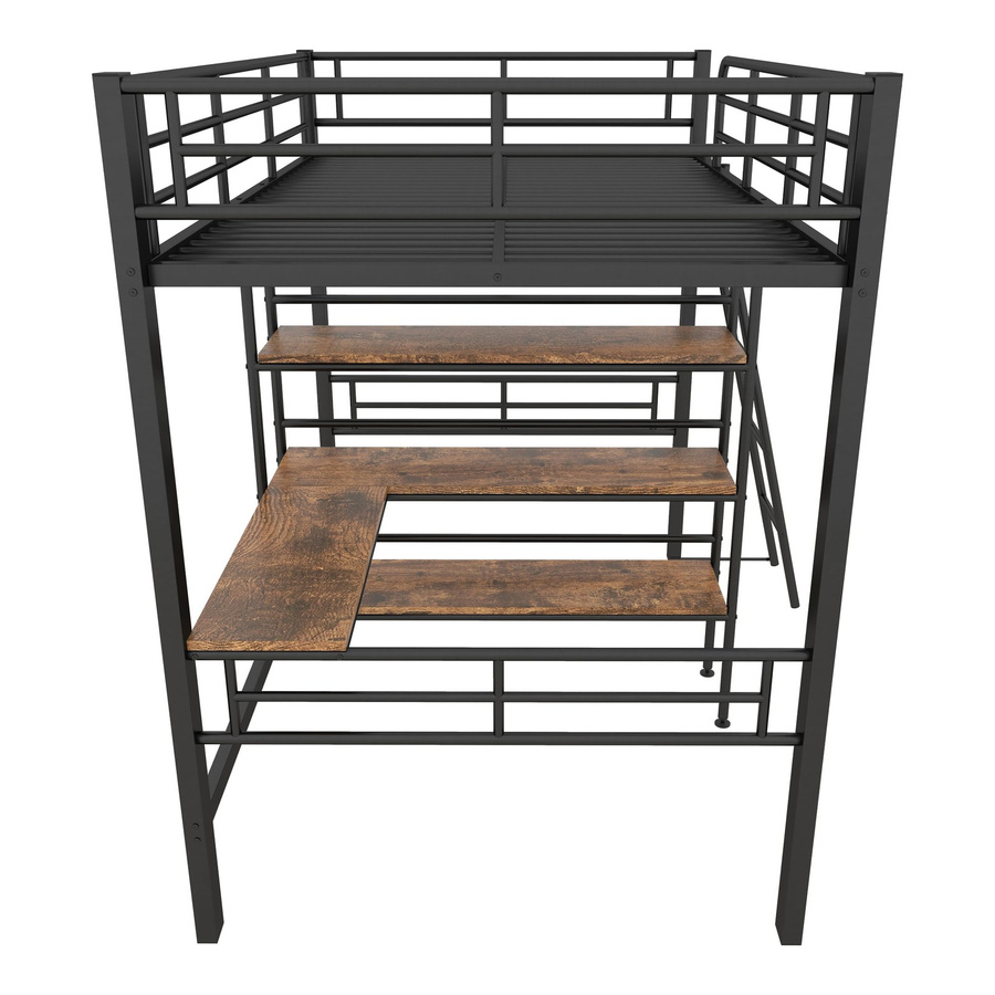 Flieks Funktionsbett Hochbett mit Schreibtisch und 3 Regalen in Weiß, B/T/H: 90 x 200 cm - Bild 2