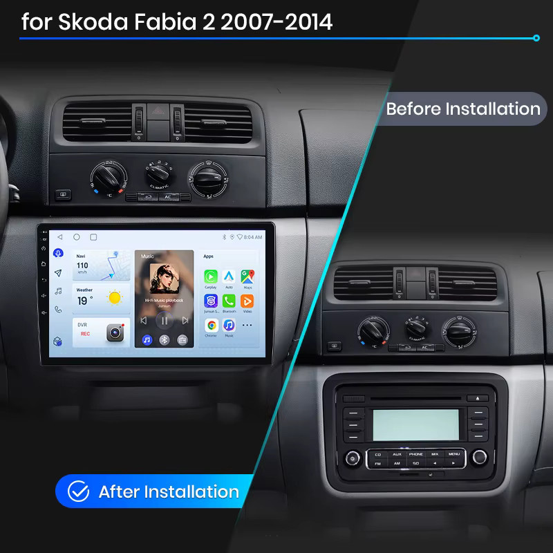 Junsun Wireless CarPlay und Android Auto Autoradio für Skoda Fabia Mk2 (5J) 2007-2014 in Schwarz mit GPS Navigation, WiFi, Bluetooth und IPS Touchscreen - Bild 2