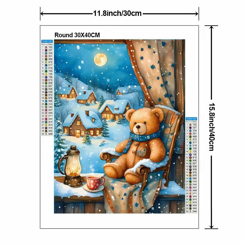 Potdemiel Diamant-Malerei-Set Winterlandschaft mit Bär und Mond als DIY-Mosaik-Dekoration für dein Zuhause - Bild 2