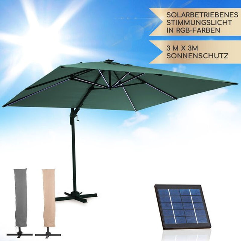 Blumfeldt Arles Sonnenschirm aus Polyester mit LED-Licht und UV50+ Schutz, Dunkles Moosgrün, B/T: 300 x 300 cm - Bild 2