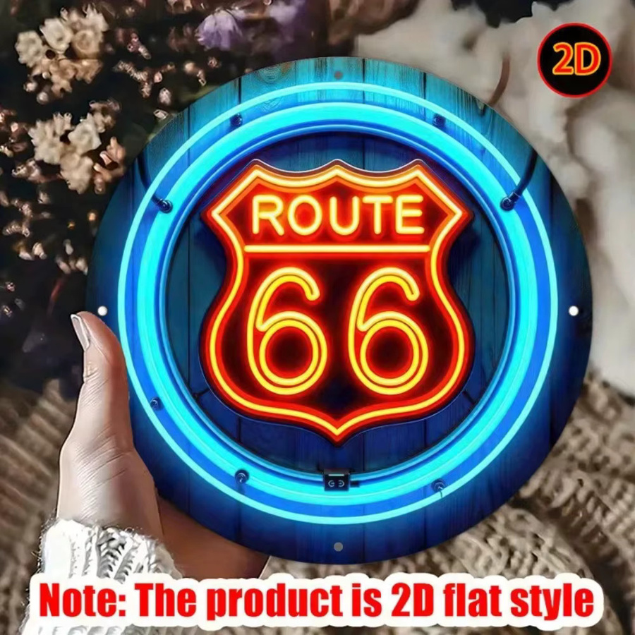 CIFBUY Vintage Route 66 Metall-Wandschild aus Aluminium in Blau und Orange, Rund - Bild 2