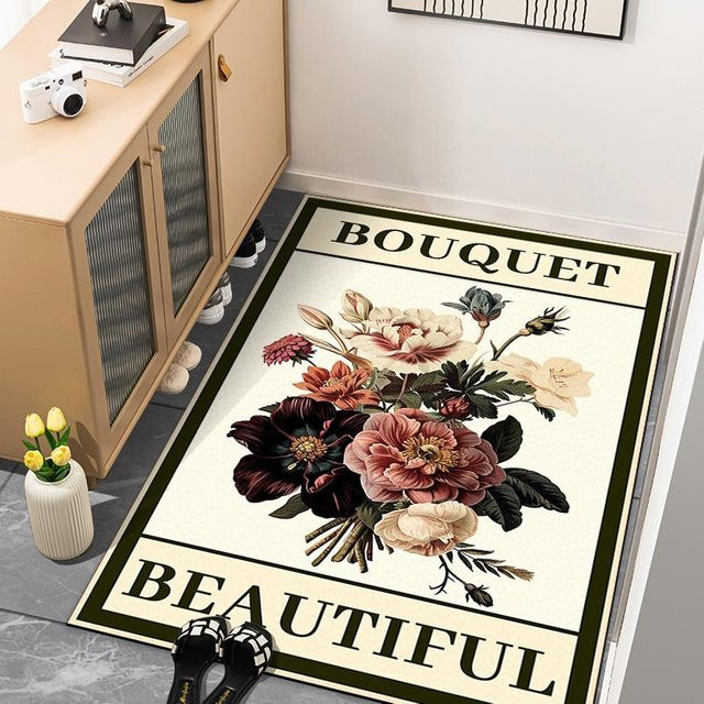 Rutschfeste und saugfähige Badezimmer-Fußmatte mit Blumenmuster in Multicolour, B/T: 60 x 40 cm - Bild 1