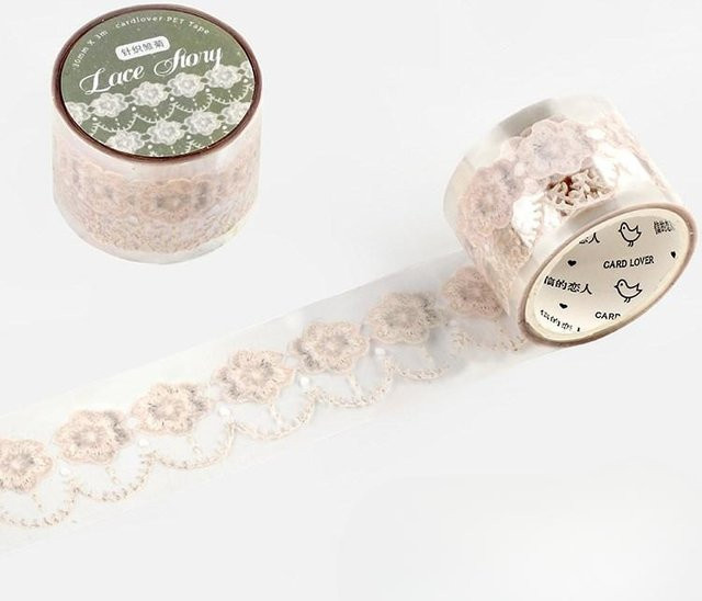 Love Home Garden Washi Tape mit Spitzenmuster in Beige für Scrapbooking und DIY-Bastelarbeiten - Bild 1