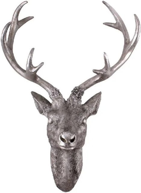 Lex Hirschkopf Wanddeko Hirschgeweih in Silber, B: 30 cm, H: 40 cm - Bild 1