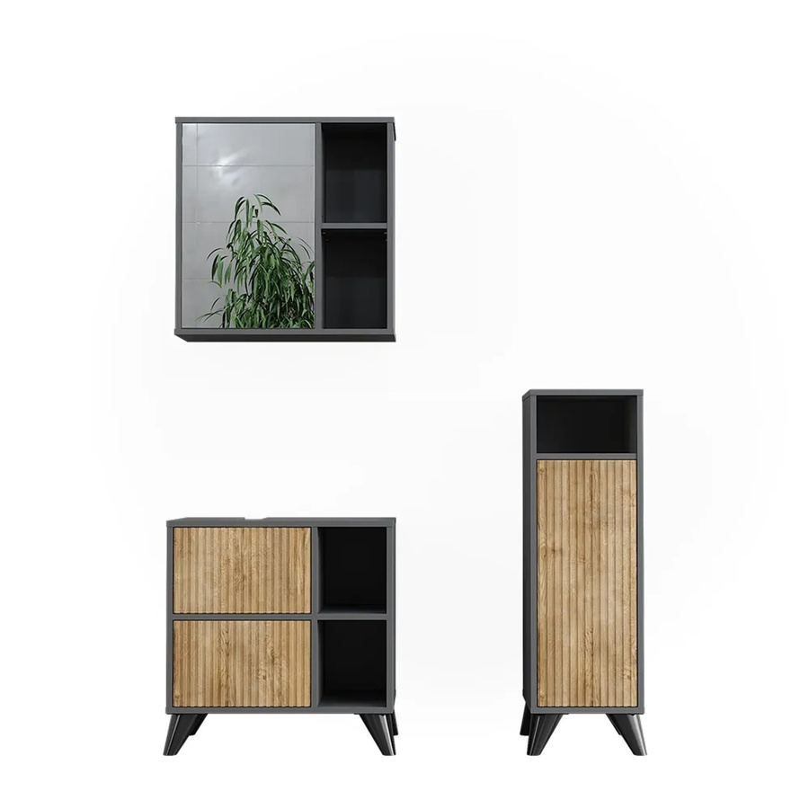 Vicco Badmöbel-Set Leano in Anthrazit und Bergeiche bestehend aus 3 Teilen mit Badspiegelschrank, Waschbeckenunterschrank und Midischrank - Bild 2