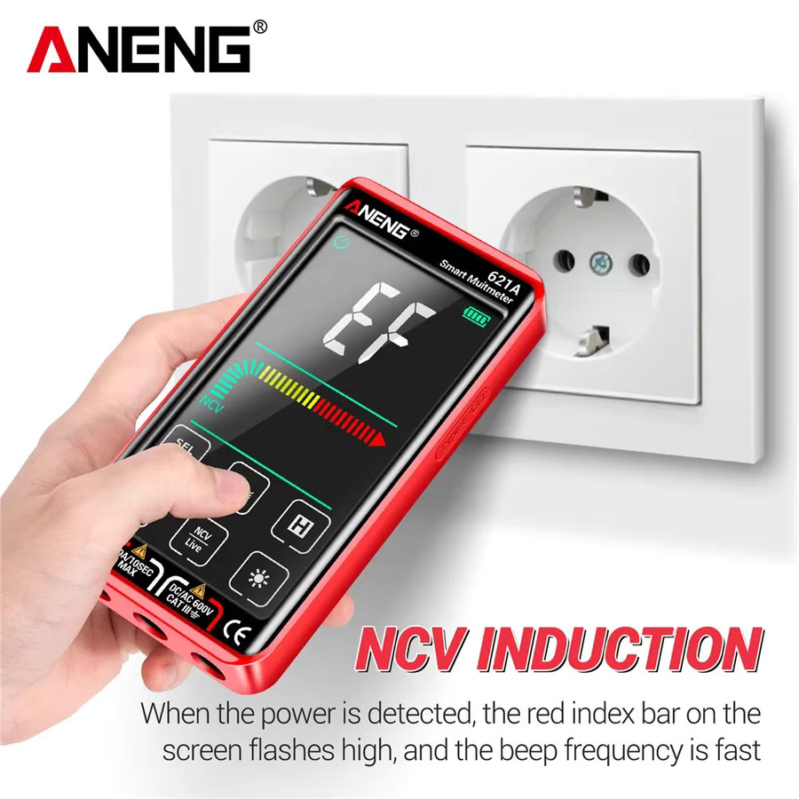 ANENG Digitales Multimeter mit Touchscreen, wiederaufladbar, 9999 Counts, Tester für AC/DC-Spannung, Strom, Kondensator und Transistor, Farbe: Rot - Bild 4