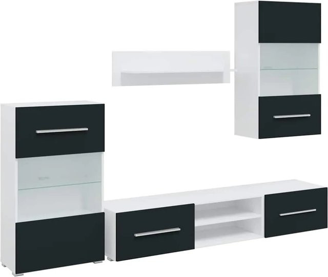 vidaXL 5-teilige moderne Wohnwand mit LED-Beleuchtung in Matt Indigo und Weiß aus Holzwerkstoff - Bild 1