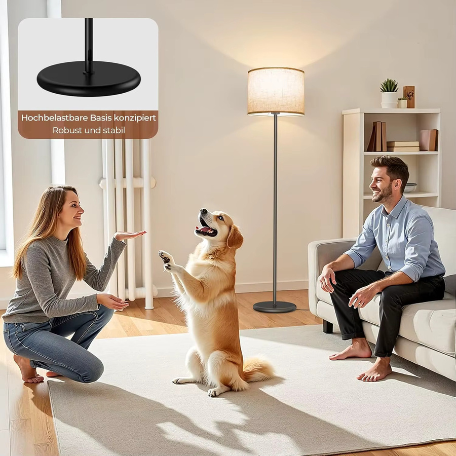 Moderne LED-Stehleuchte PIBAOGU mit weißem Lampenschirm und Fußschalter, Höhe: 155 cm, E27 - Bild 5