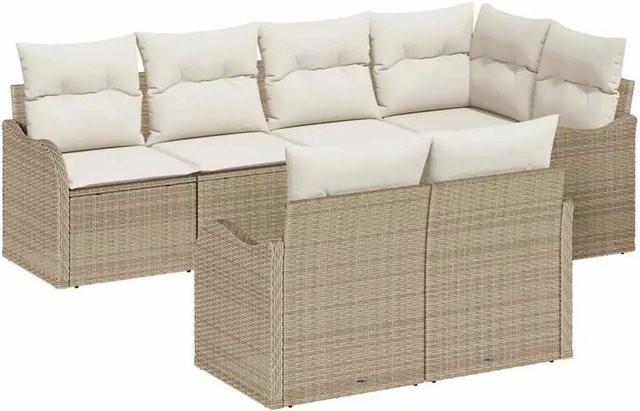 vidaXL Garten-Sofa-Set aus Poly-Rattan in Beige mit 7-teiliger L-Form, Polsterkissen und integriertem Stauraum - Bild 1