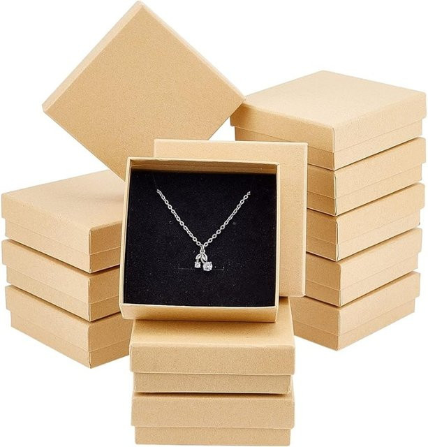 24 Stück Schmuckschatullen aus Kraftpapier in Braun und Beige, quadratische Geschenkverpackungsboxen aus Papier, B/T/H: 9 x 9 x 3 cm - Bild 1
