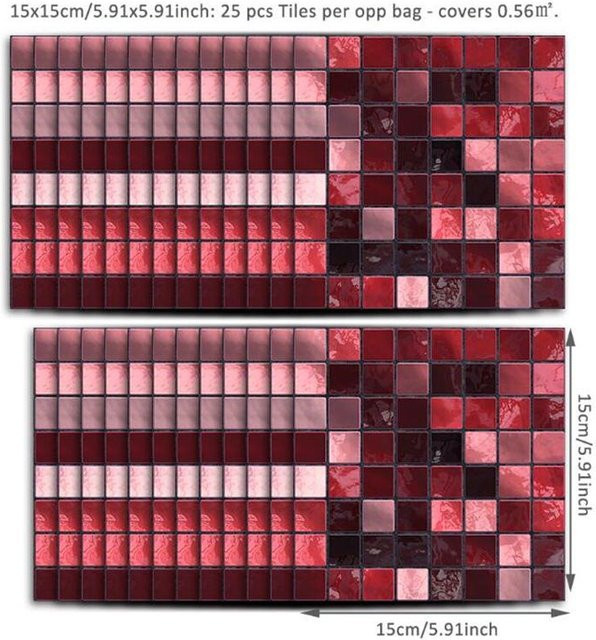 Simplistic Living Home Mosaik Wand Aufkleber aus PVC, 25 Stück, selbstklebend und wasserdicht für Bad und Küche - Bild 1