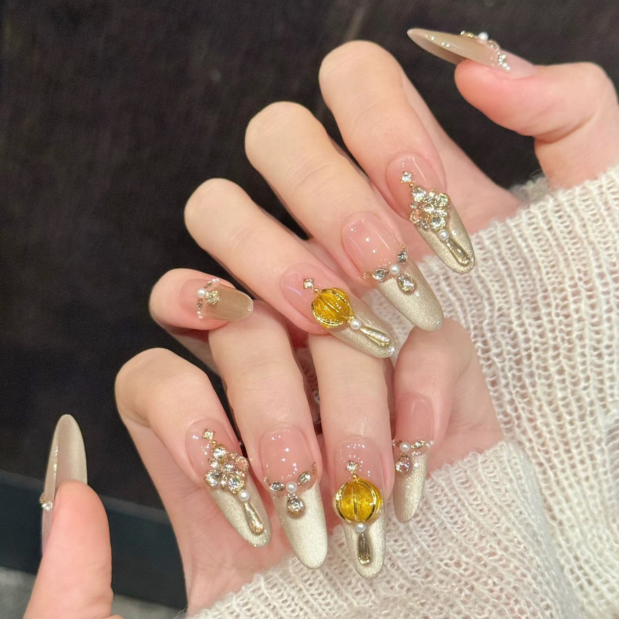 YADORNOS Künstliche Nägel, Goldenes Diamant-Design, Glänzend, 10 Stück - Bild 2