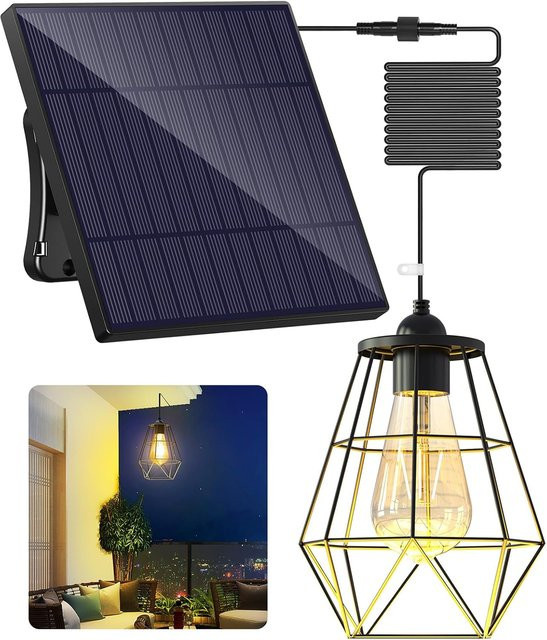 intelamp Solar-Pendelleuchte in Schwarz mit 4000 mAh Akku und 5 m Kabel für Garten und Außenbereich - Bild 1