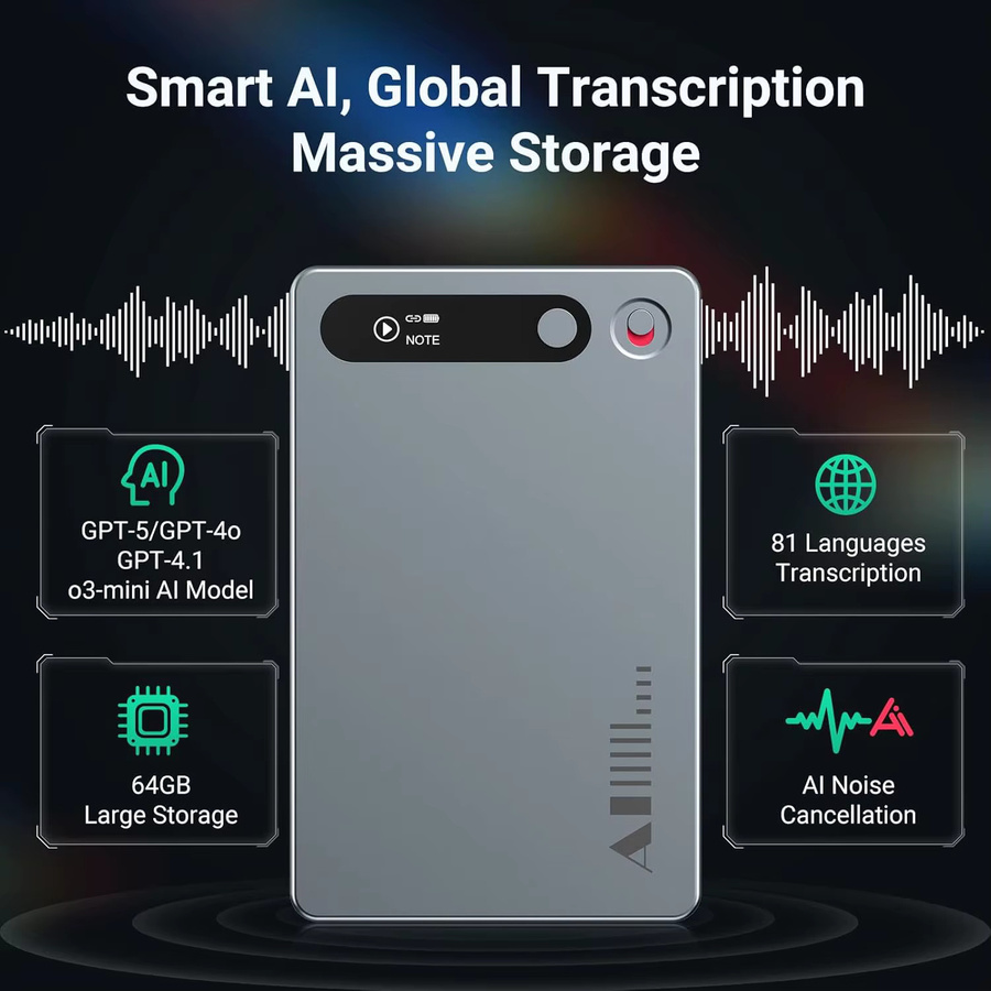 MECHEN AI-Diktiergerät mit 64 GB Speicher in Silber, KI-Notizbuchgerät für Besprechungen, Vorträge und Anrufe mit KI-Transkription und Zusammenfassung - Bild 2
