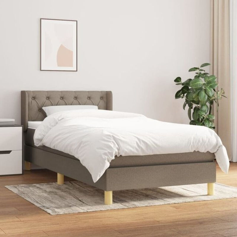 Boxspringbett mit Matratze von vidaxl in Taupe meliert und Weiß aus Stoff und Massivholz, B/T/H: 80 x 200 cm - Bild 1