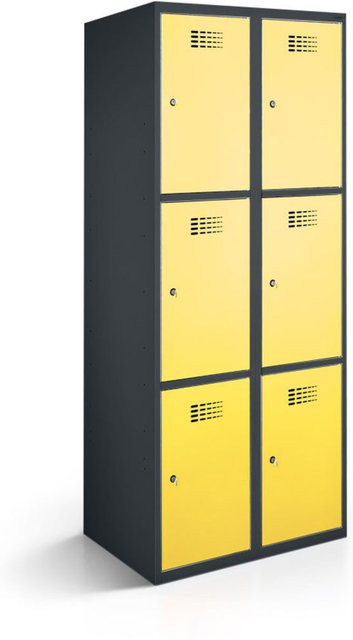 rotstahl Fächerschrank mit 6 Fächern in Gelb und anthrazitgrauem Korpus aus Stahlblech, B/T/H: 60 x 50 x 180 cm - Bild 1