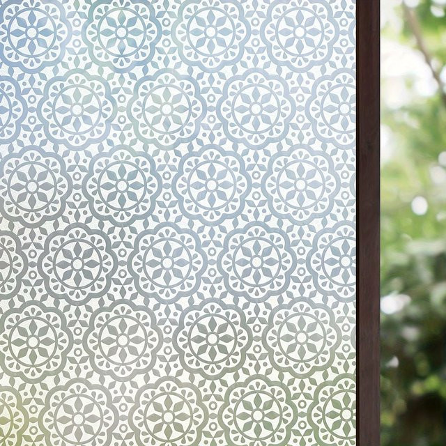 BUNPIG Sichtschutzfolie für Fenster mit weißem Blumenmuster, statisch haftend und abnehmbar, Oriental Design - Bild 1