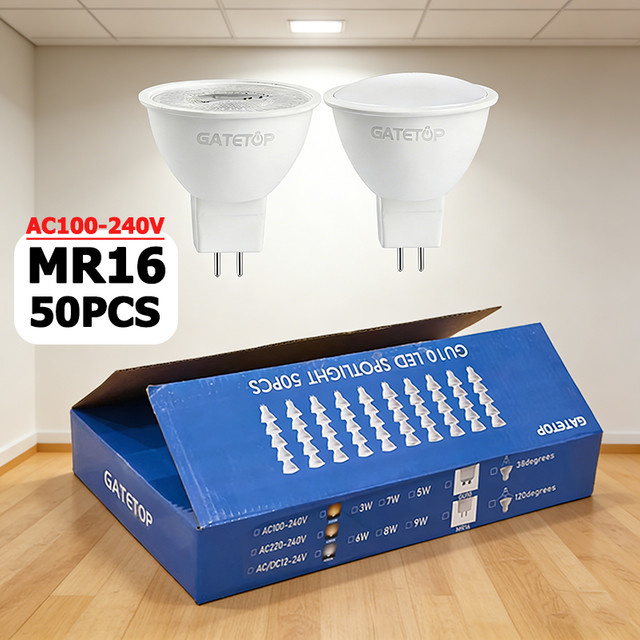 50 Stück Gatetop MR16 LED-Glühbirnen GU5.3 mit 3W und 8W Optionen, Weiß, Halogen-Äquivalent 60W für Zuhause und Schlafzimmer - Bild 1
