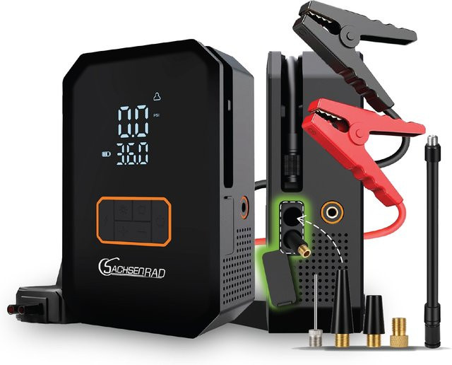 SachsenRAD Air Power Start Luftkompressor mit Auto-Starthilfe und Powerbank in Schwarz - Bild 1