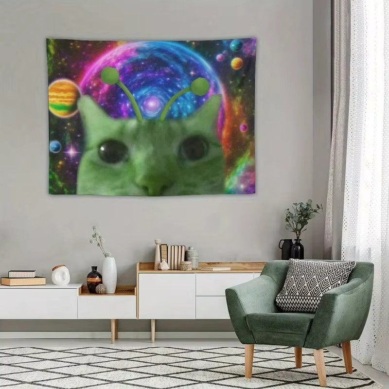 VIKAMA Wandteppich mit Alien-Katzen-Motiv in Multicolour, rechteckiger Textil-Wandteppich für Gaming-Räume, Breite: 60 cm, Höhe: 40 cm - Bild 4