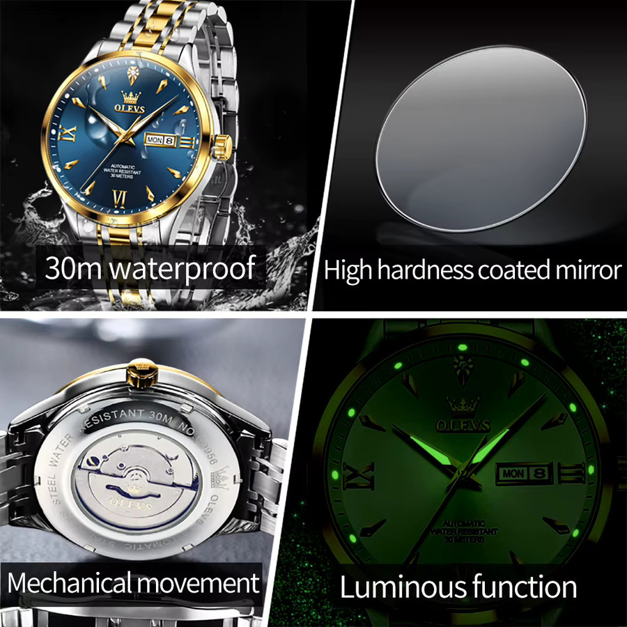 OLEVS Armbanduhr, Automatik, Edelstahl, Blau, Herren - Bild 5