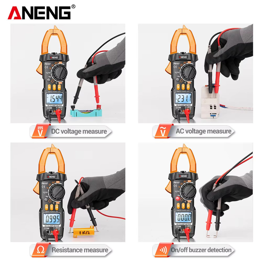 ANENG PN107 Zangenamperemeter VC1010 Spannungsprüfer-Set in Rot mit 4000 Anzeigen, 200A AC/DC Strommessung und NCV-Erkennung für Elektriker - Bild 4