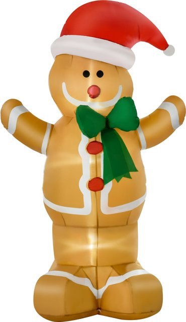 HOMCOM Aufblasbarer Weihnachts-Lebkuchenmann mit Schleife, Wetterfeste Gartendeko für Innen- und Außenbereich, Farbe: Braun und Gelb, Höhe: 183 cm - Bild 1