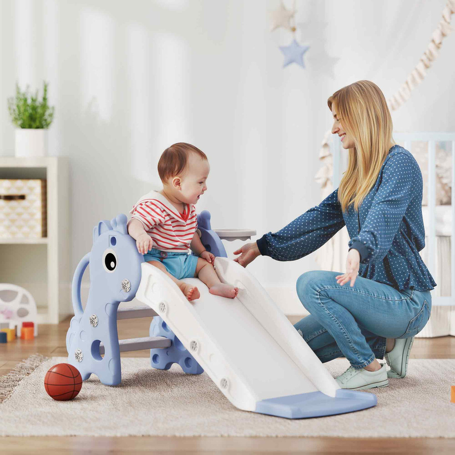 AIYAPLAY Kinderrutsche 3 in 1 mit Basketballkorb Blau für 1-3 Jahre - Bild 2