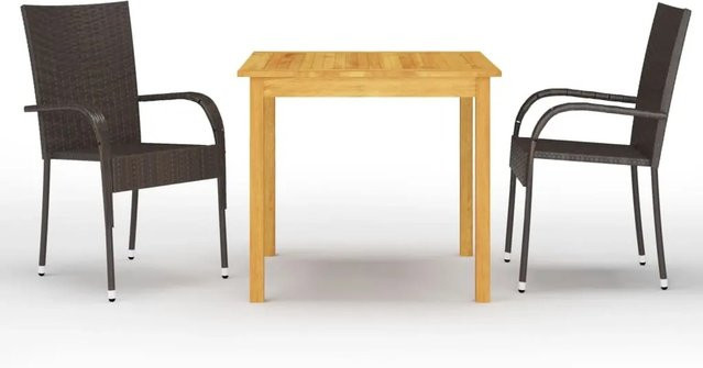 vidaXL 3-tlg Garten-Essgruppe Modell 2 aus Akazien-Massivholz und PE-Rattan in Braun - Bild 1