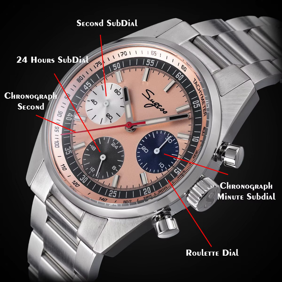 Sugess Chronograph, mechanisch, Edelstahl, 38 mm, Herren - Bild 3